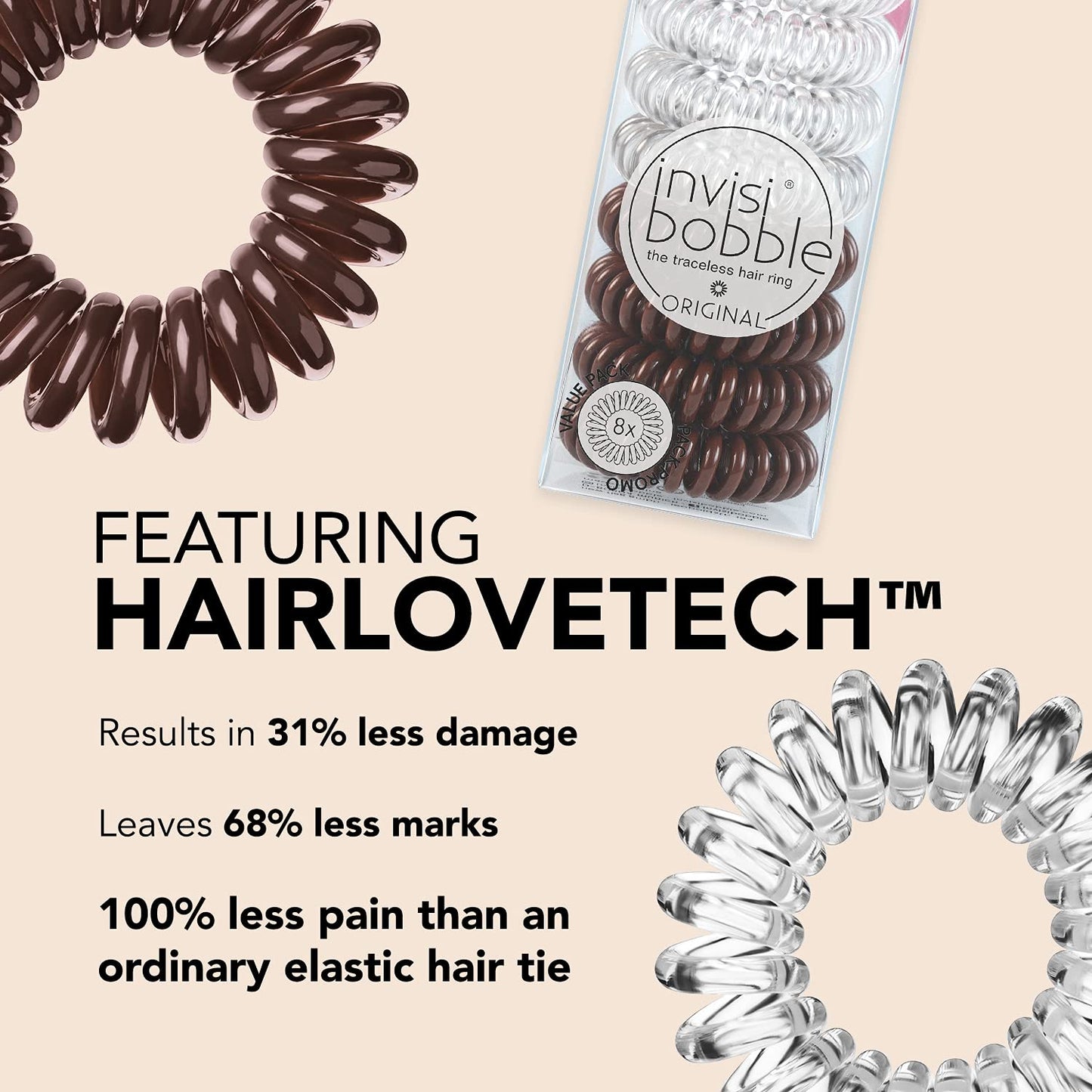 INVISIBOBBLE Original Clear Hair Tie 3 x 3 Pack Spiral Traceless Strong Hold Hair Rings
