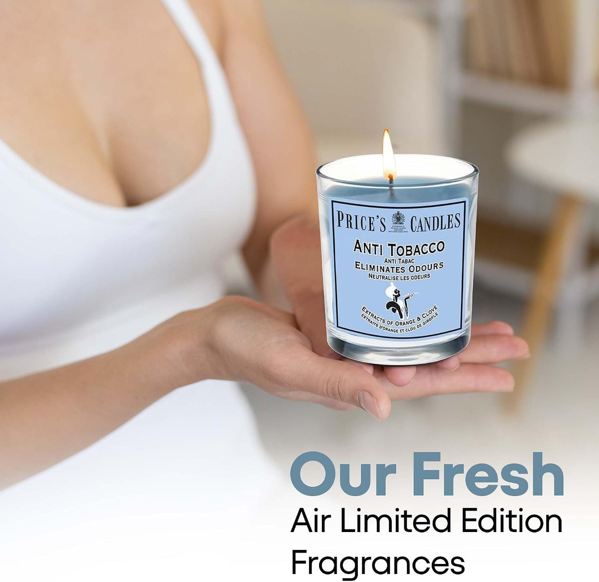 Price's Candles Set of 3 Fresh Air Odour Removing Jar Candles, Anti Tobacco