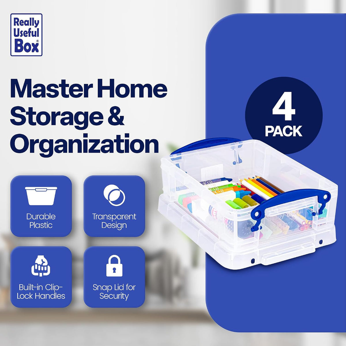 Really Useful Box 1.75 Litre Clear Plastic Storage Container with Clip Handles & Lid