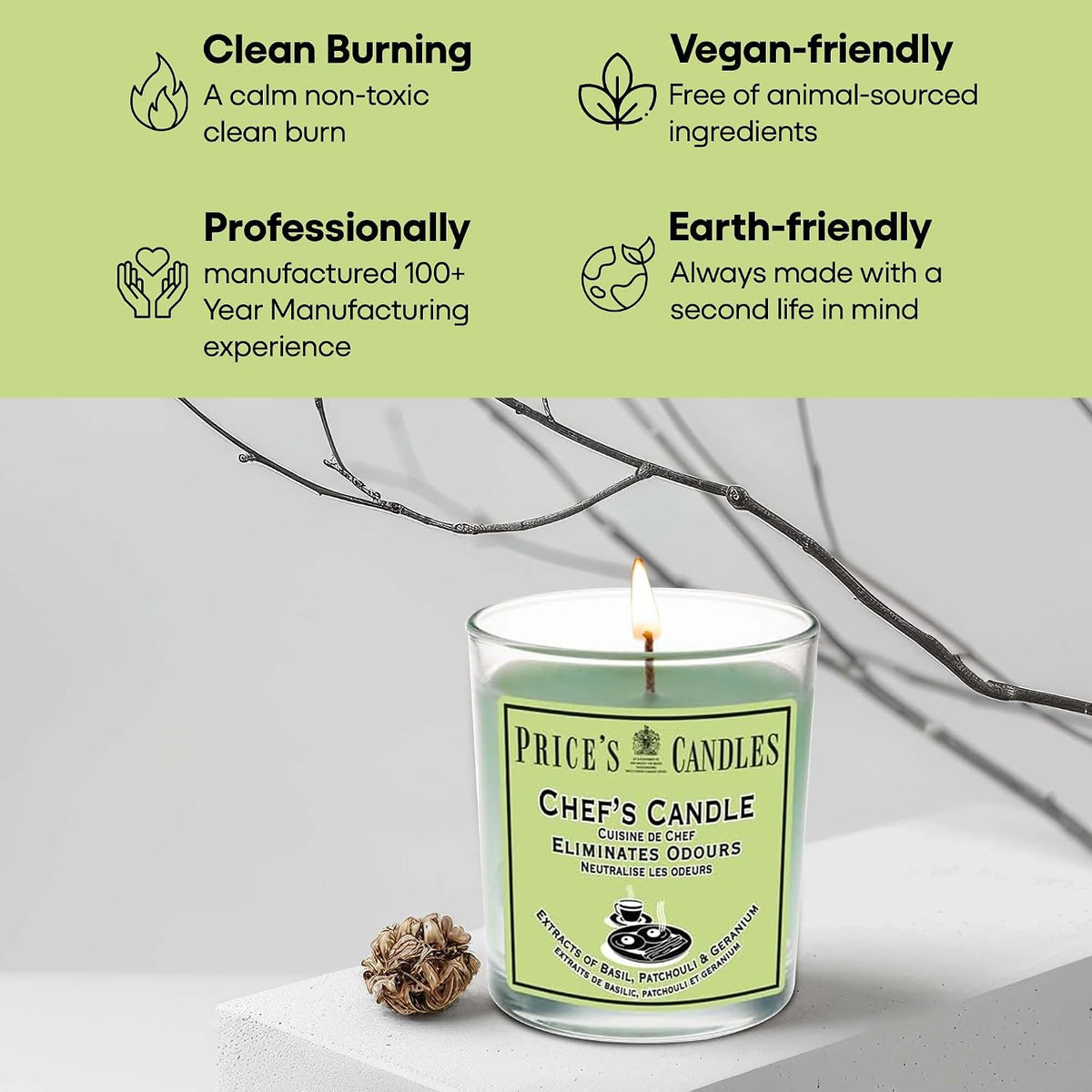 Price's Candles Set of 6 Fresh Air Odour Removing Jar Candles, Strong Chef