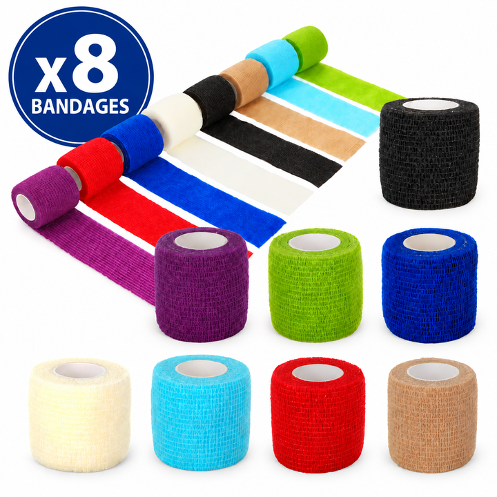 8x Rolls of Self-Adhesive Elastic Bandage Wrap for Sports/First Aid/Pets Compression Support