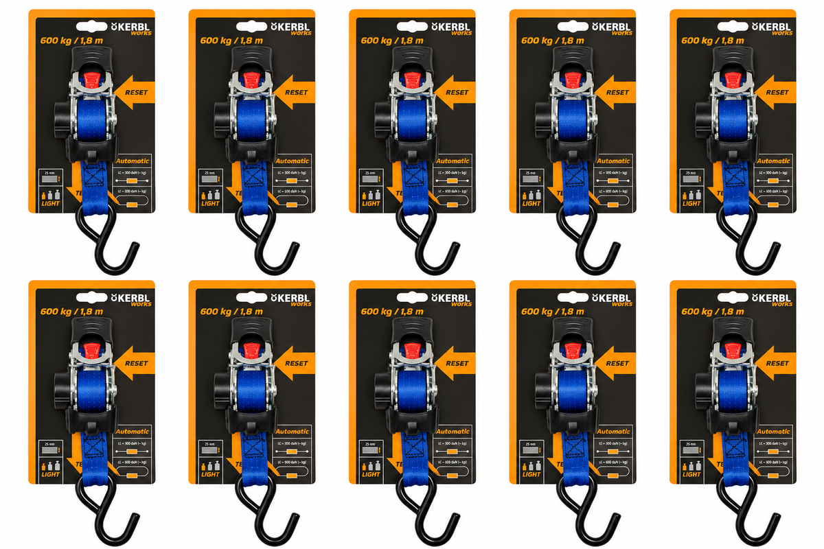 Kerbl Automatic Lashing Strap with Winding Function 1.8m, 25mm up-to 600kg x10 Pack