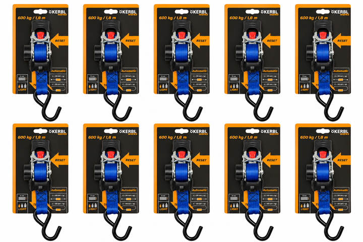 Kerbl Automatic Lashing Strap with Winding Function 1.8m, 25mm up-to 600kg x10 Pack