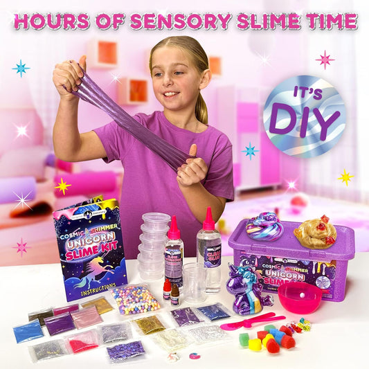 Original Stationery Cosmic Shimmer Unicorn Slime Kit for Kids, Glitter Glow in the Dark Gift