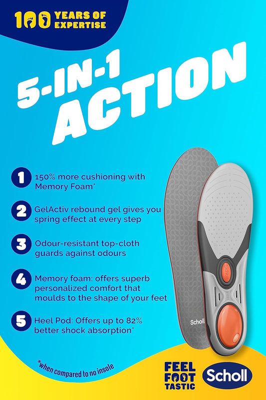 Scholl Liquiflex Extra Support Work Insoles for Men UK Size 8-12