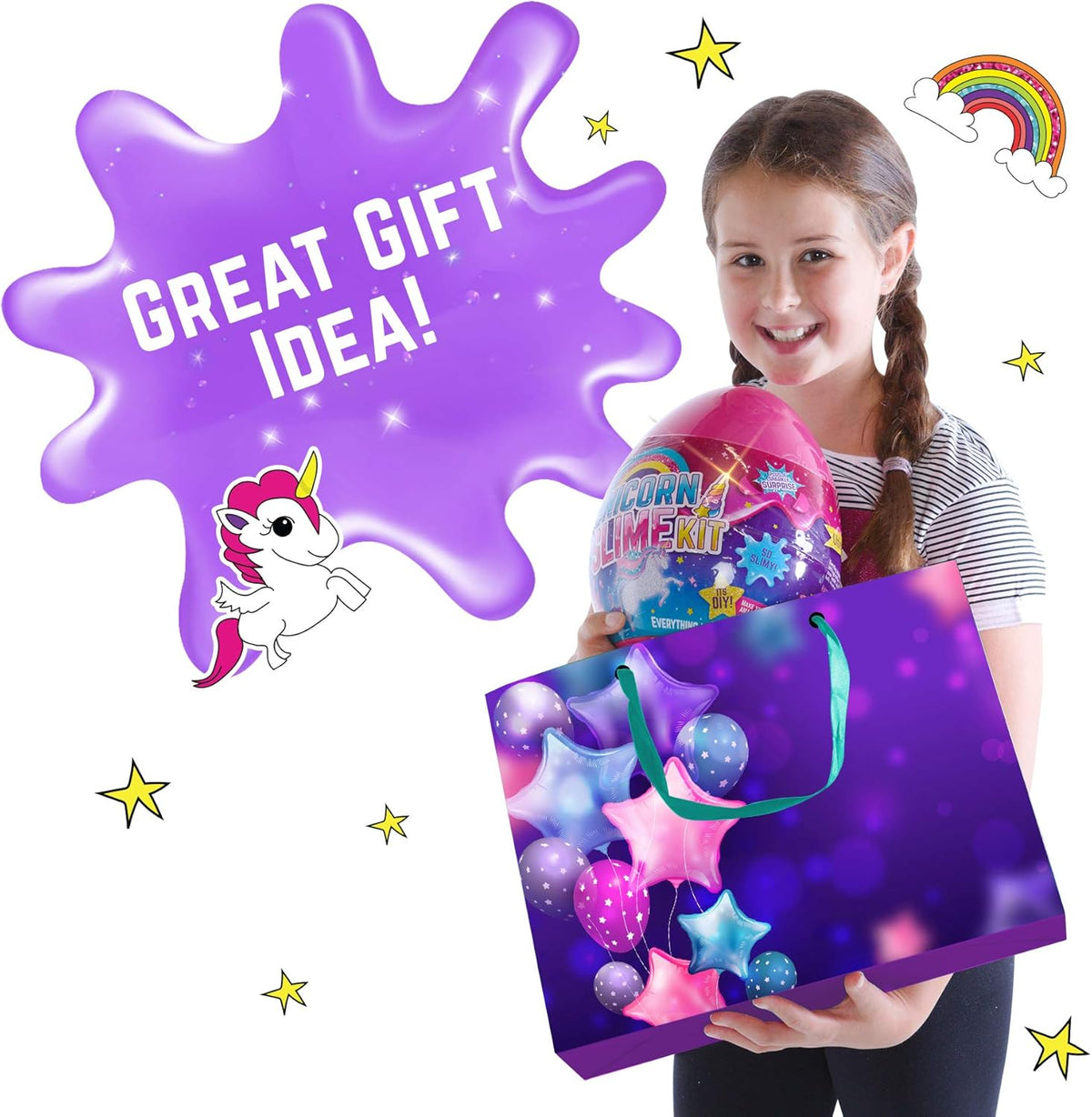 GirlZone Unicorn Egg Sparkly Slime Kit for Kids
