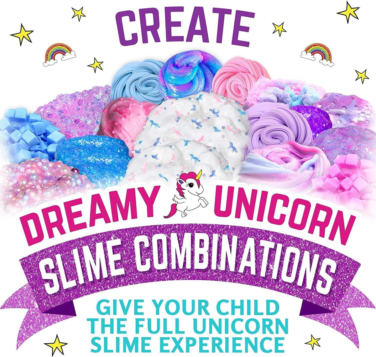 GirlZone Unicorn Egg Sparkly Slime Kit for Kids