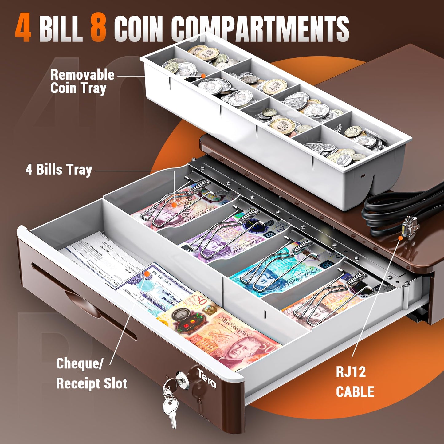 Tera 16 Inch Auto Open Cash Drawer with 5 Bill Slots