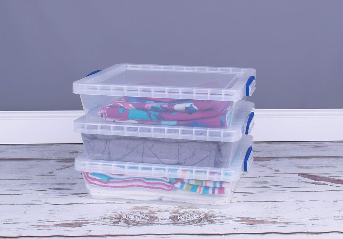 Really Useful Box 10.5 Litre Clear Plastic Storage Container 3x Pack with Clip Handles