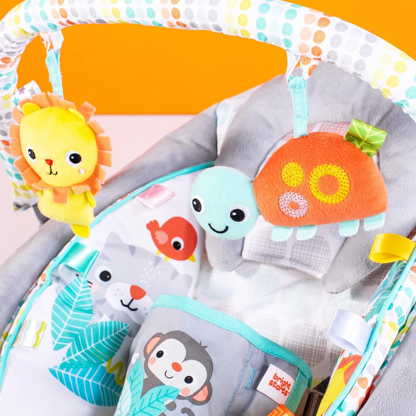 Bright Starts Comfy Baby Bouncer Soothing Vibrations Infant Seat 0-6M Animals Theme