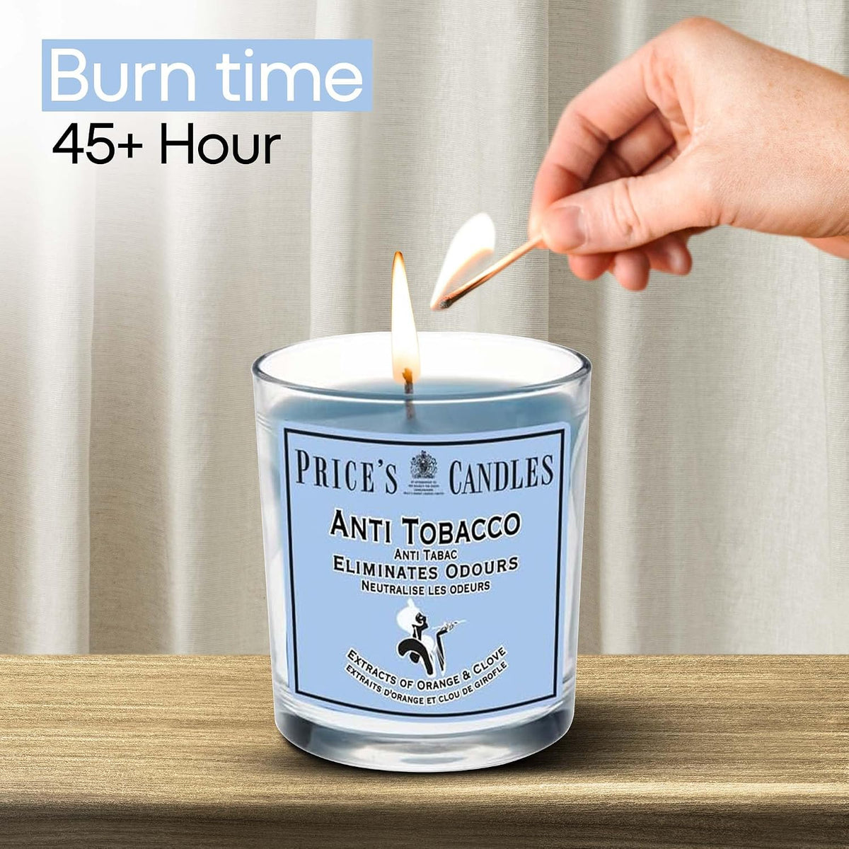 Price's Candles Set of 3 Fresh Air Odour Removing Jar Candles, Anti Tobacco