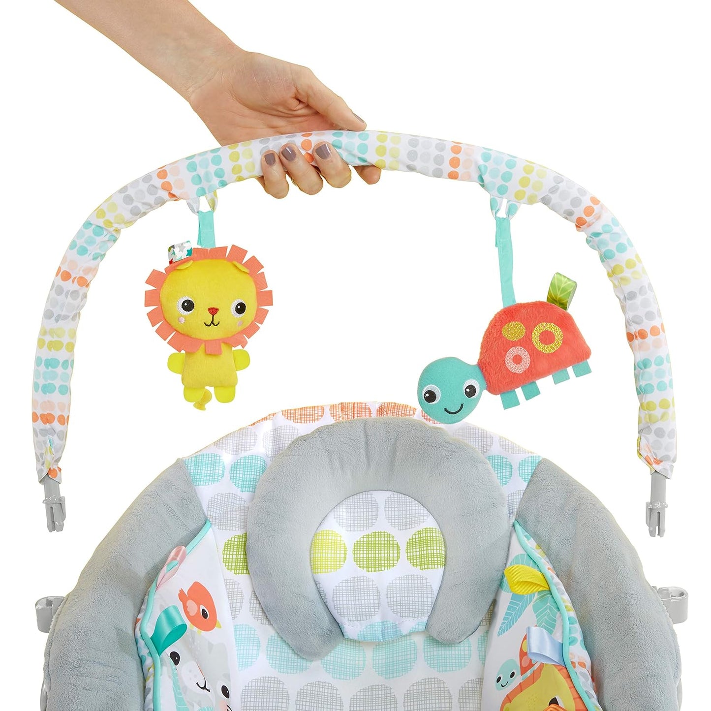 Bright Starts Comfy Baby Bouncer Soothing Vibrations Infant Seat 0-6M Animals Theme