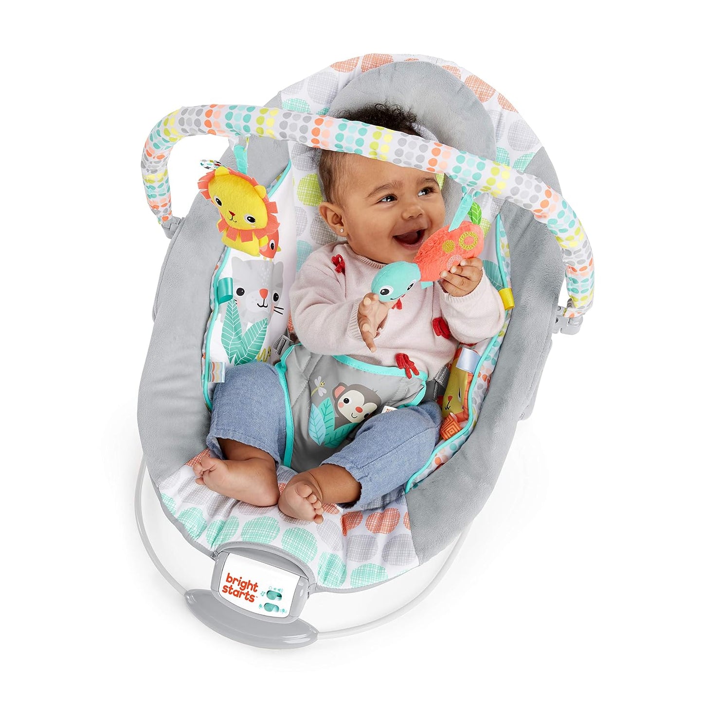 Bright Starts Comfy Baby Bouncer Soothing Vibrations Infant Seat 0-6M Animals Theme