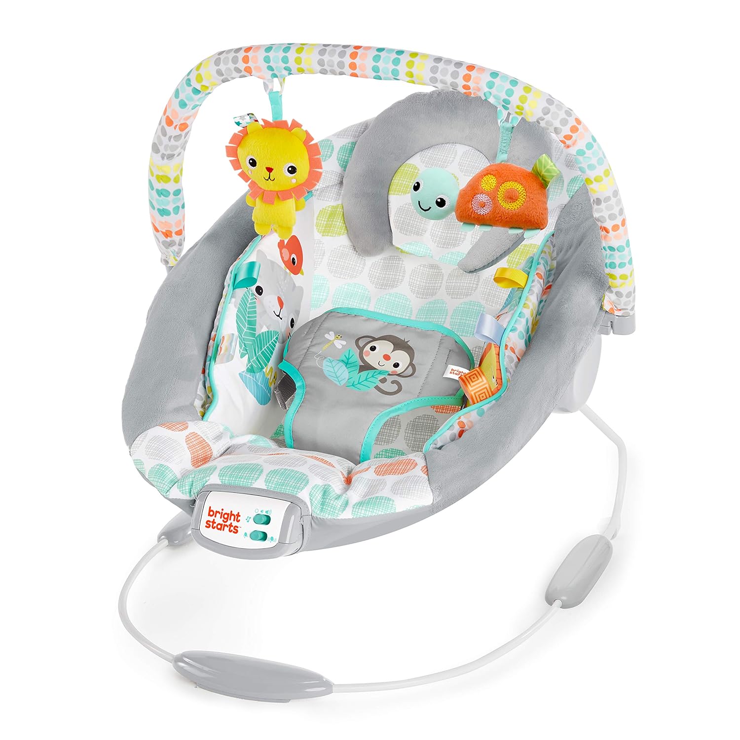 Bright Starts Comfy Baby Bouncer Soothing Vibrations Infant Seat 0-6M Animals Theme