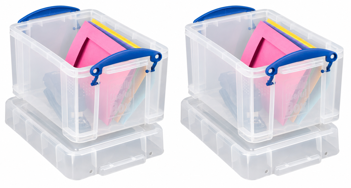 Really Useful Box 3 Litre 2 Pack Clear Plastic Storage Container with Clip Handles & Lid