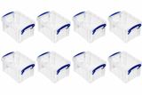 Really Useful Box 0.7 Litre Clear Plastic Storage Container 8x Pack with Clip Handles