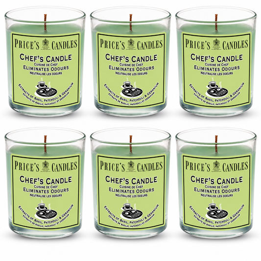 Price's Candles Set of 6 Fresh Air Odour Removing Jar Candles, Strong Chef