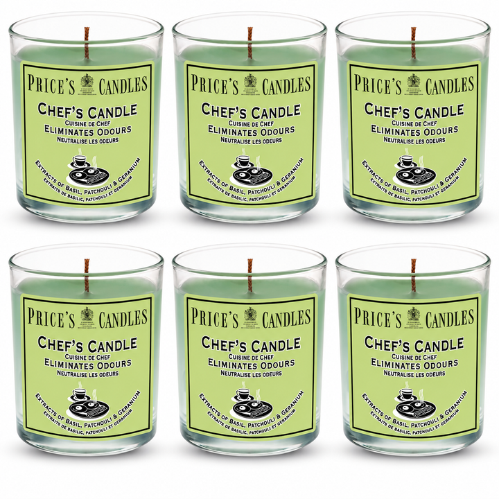 Price's Candles Set of 6 Fresh Air Odour Removing Jar Candles, Strong Chef
