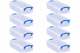 Really Useful Box 0.9 Litre Clear Plastic Storage Container 8x Pack with Clip Handles