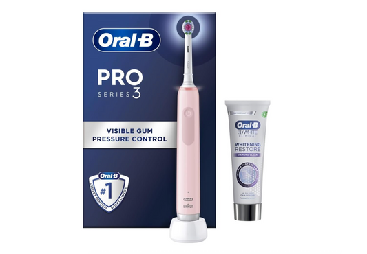 Oral-B Pro 3 Series 3 Electric Toothbrush with 3D White Toothpaste (Pink)