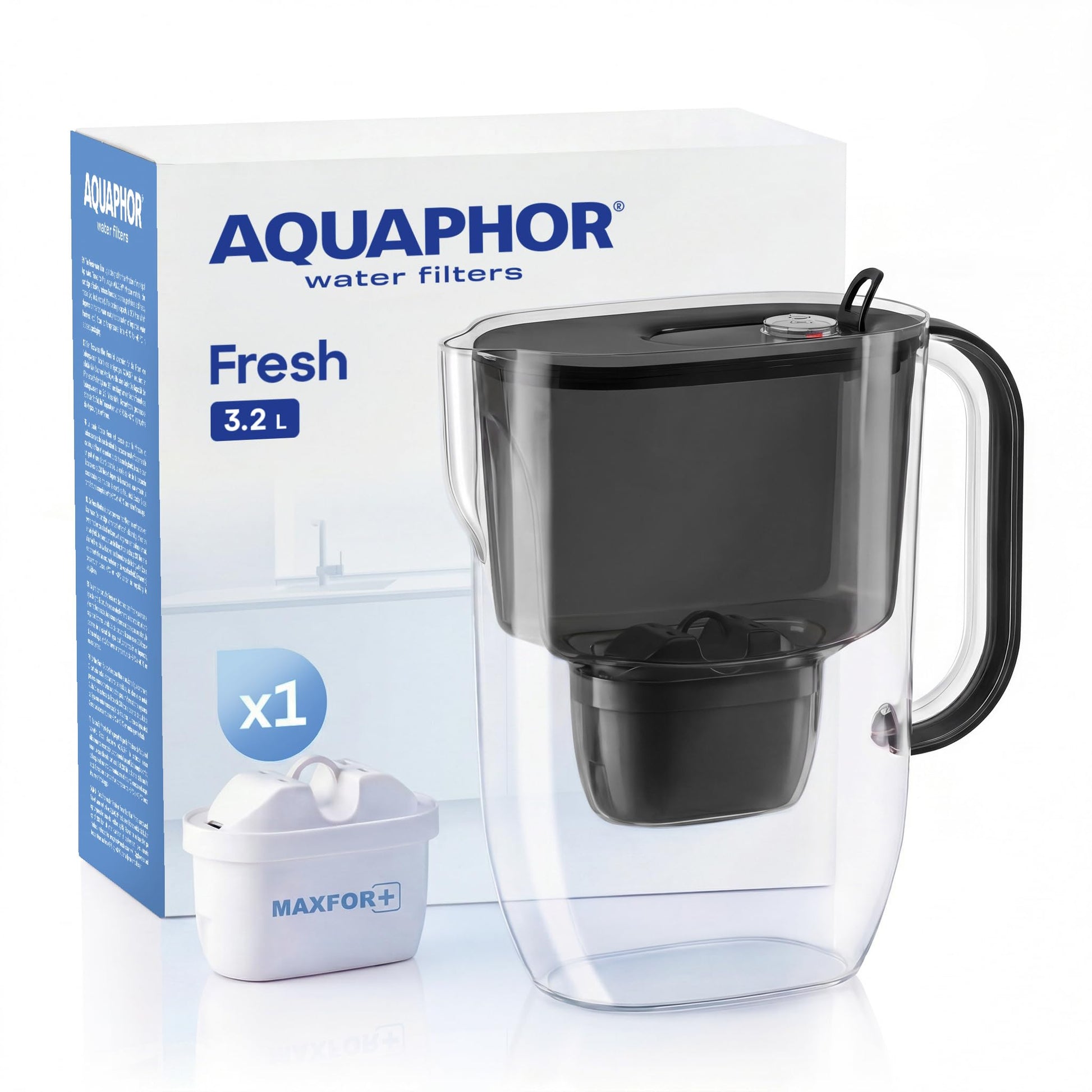 AQUAPHOR Fresh Water Filter Jug 3.2L Black - Fridge Fitting Design