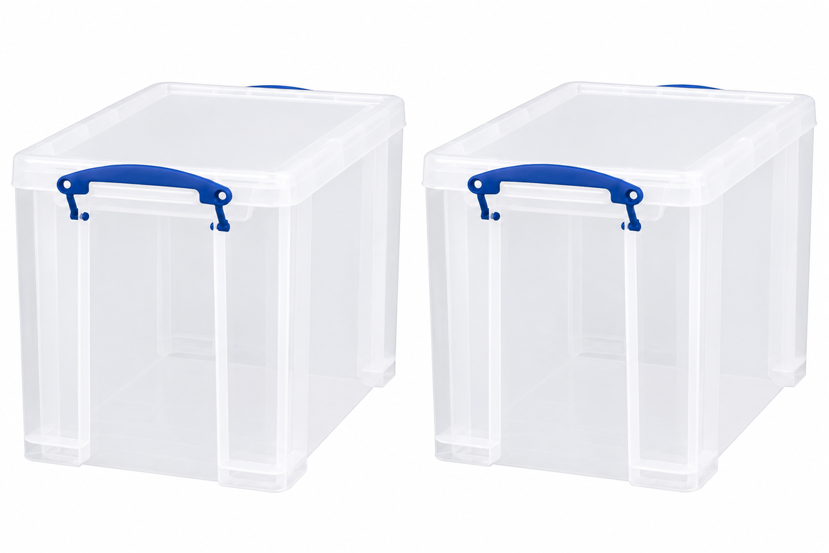 Really Useful Box 19 Litre Clear Plastic Storage Container 2x Pack with Clip Handles