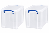 Really Useful Box 19 Litre Clear Plastic Storage Container 2x Pack with Clip Handles