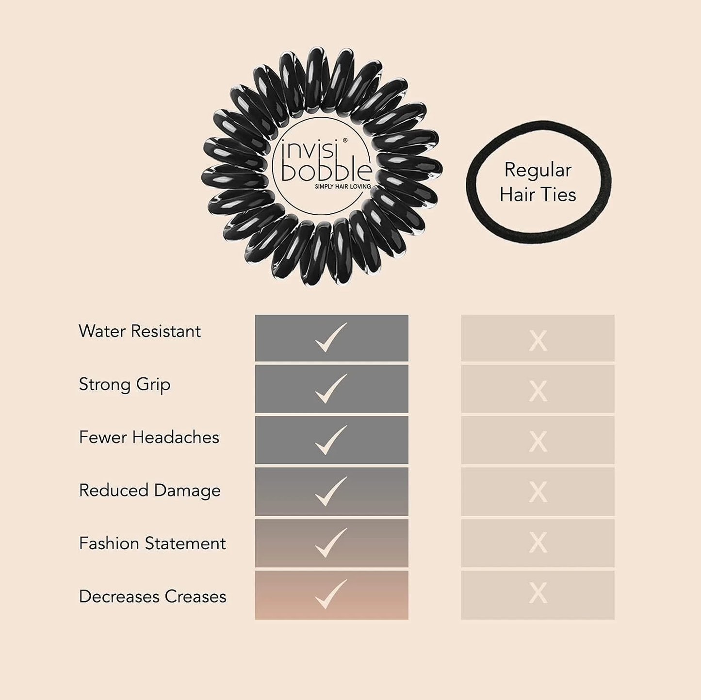 INVISIBOBBLE Original Black Hair Tie 3 x 3 Pack Spiral Traceless Strong Hold Hair Rings	