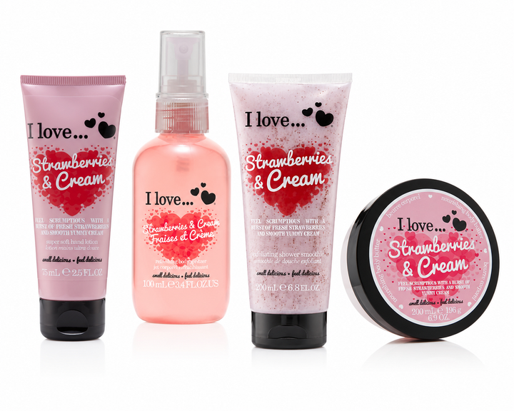 I LOVE Strawberries & Cream 4 Pack Bundle Super Soft & Fruity Pamper Body Care Set