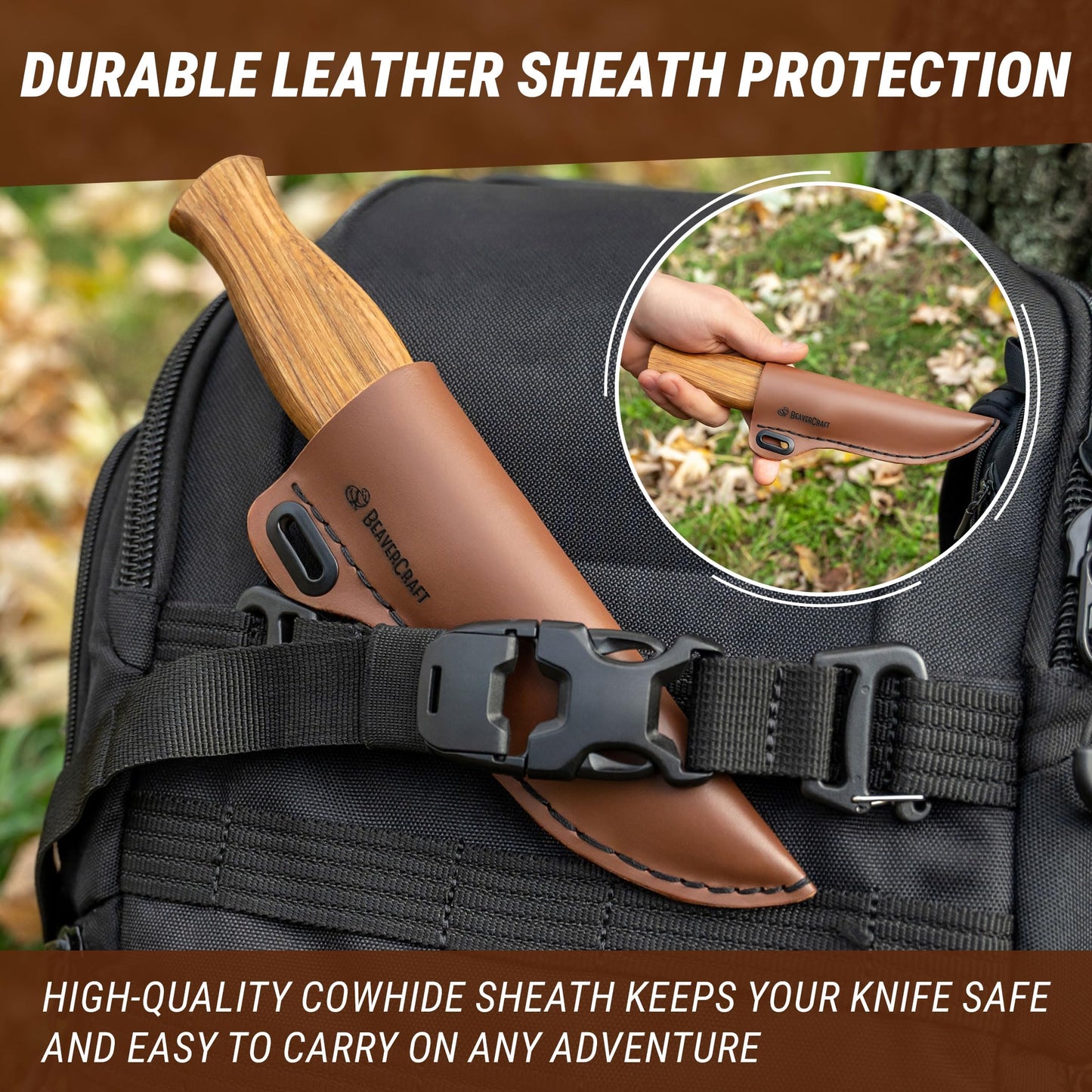 BeaverCraft Wood Carving Sloyd Knife C4s 8 cm - Whittling Knife with Leather Sheath for Carvers - Chip Wood Carving Tools for Beginner and Profi