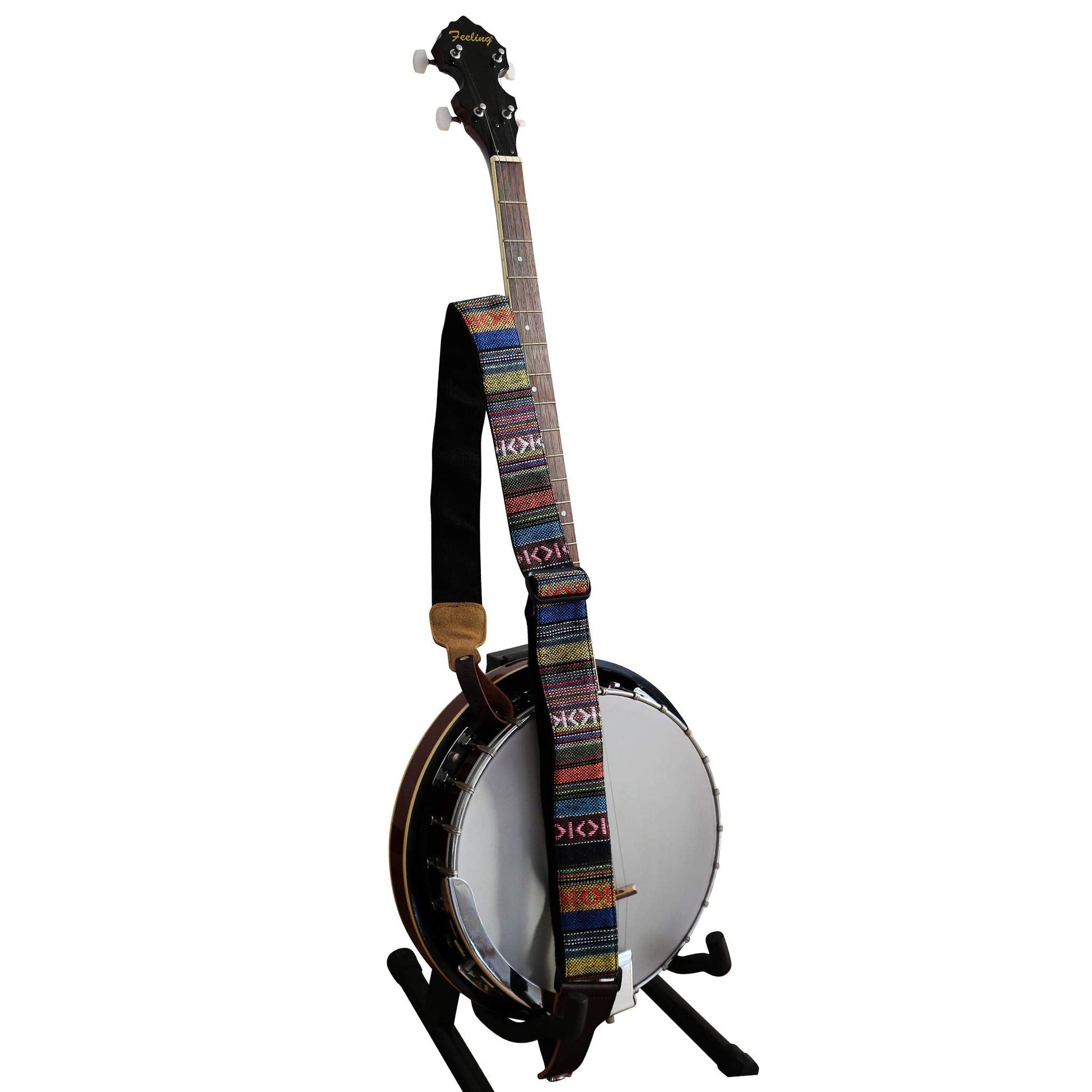 MUSIC FIRST Banjo Strap 2 Inch, Genuine Leather & Cotton Country Style