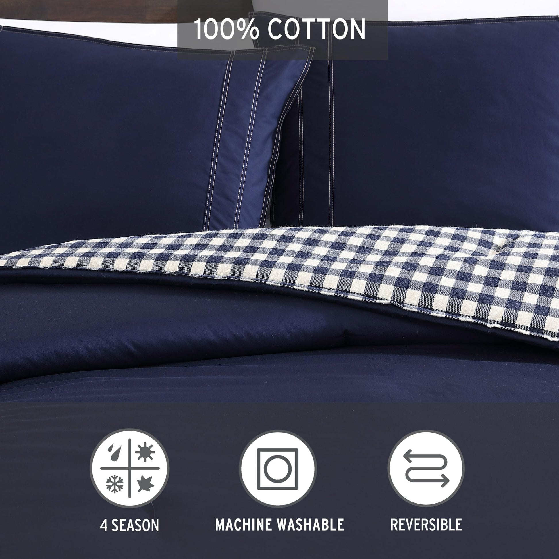 Eddie Bauer Kingston Reversible Comforter Set Full/Queen Navy