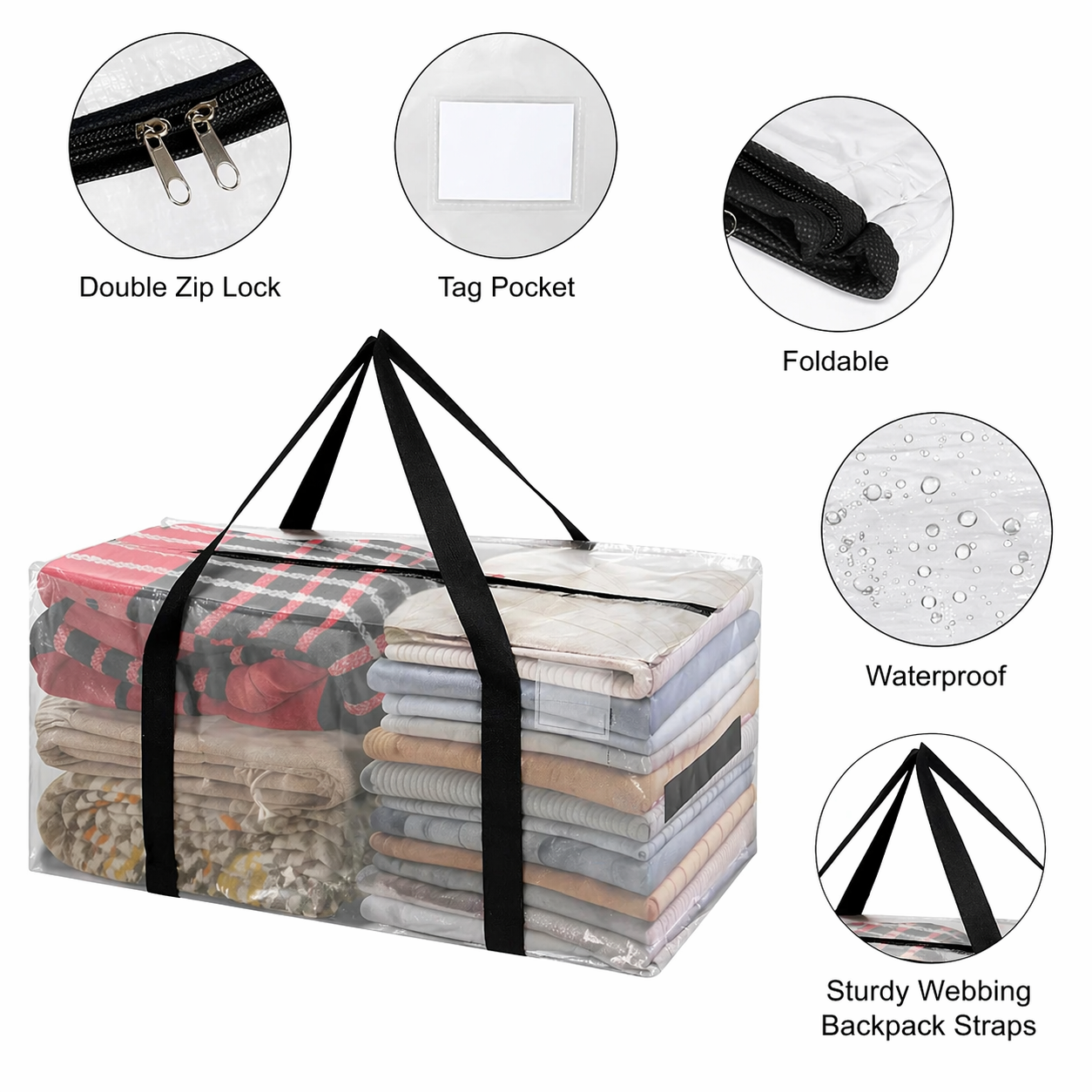 8 Pack 90L Heavy Duty Moving Bags/Storage Totes, Water-Resistant Packing Bags - 74 x 36cm 