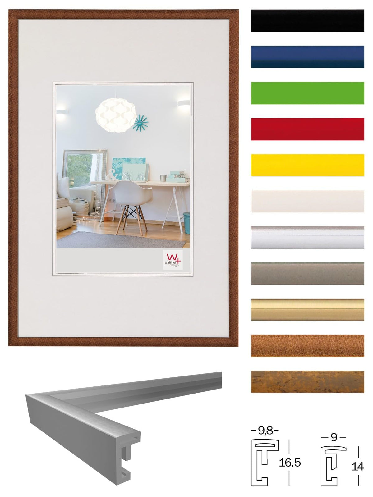 Walther Design Glass Picture Frame in Black 50 x 70 cm Modern Lifestyle Range