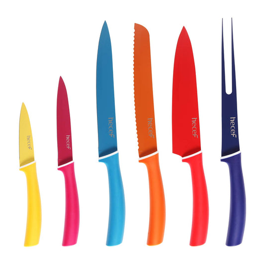 Colourful Knives Set of 6 Stainless Steel Sharp Blade Non-Stick by Homeslates