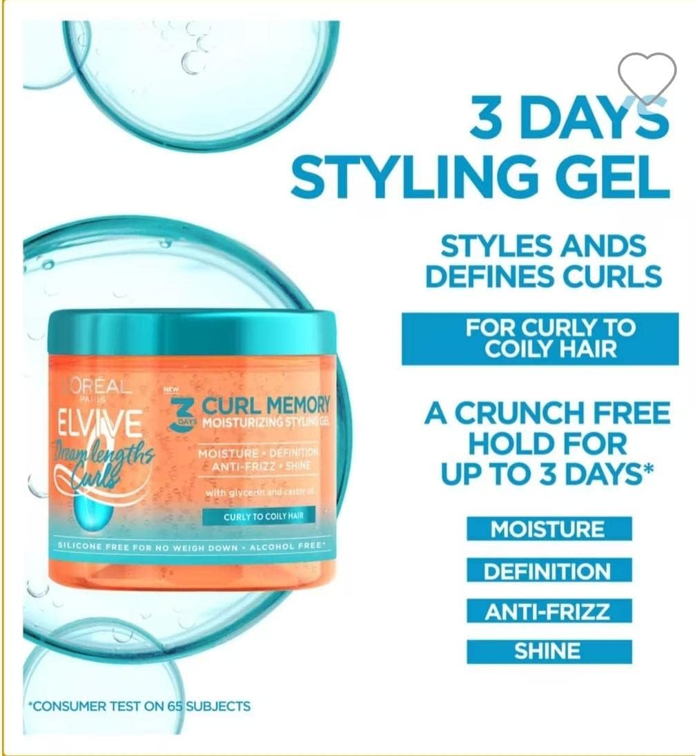 L'Oreal Paris Elvive Dream Lengths Curls Styling Gel 400ml - For 3 Days Curl Memory for Curly Hair