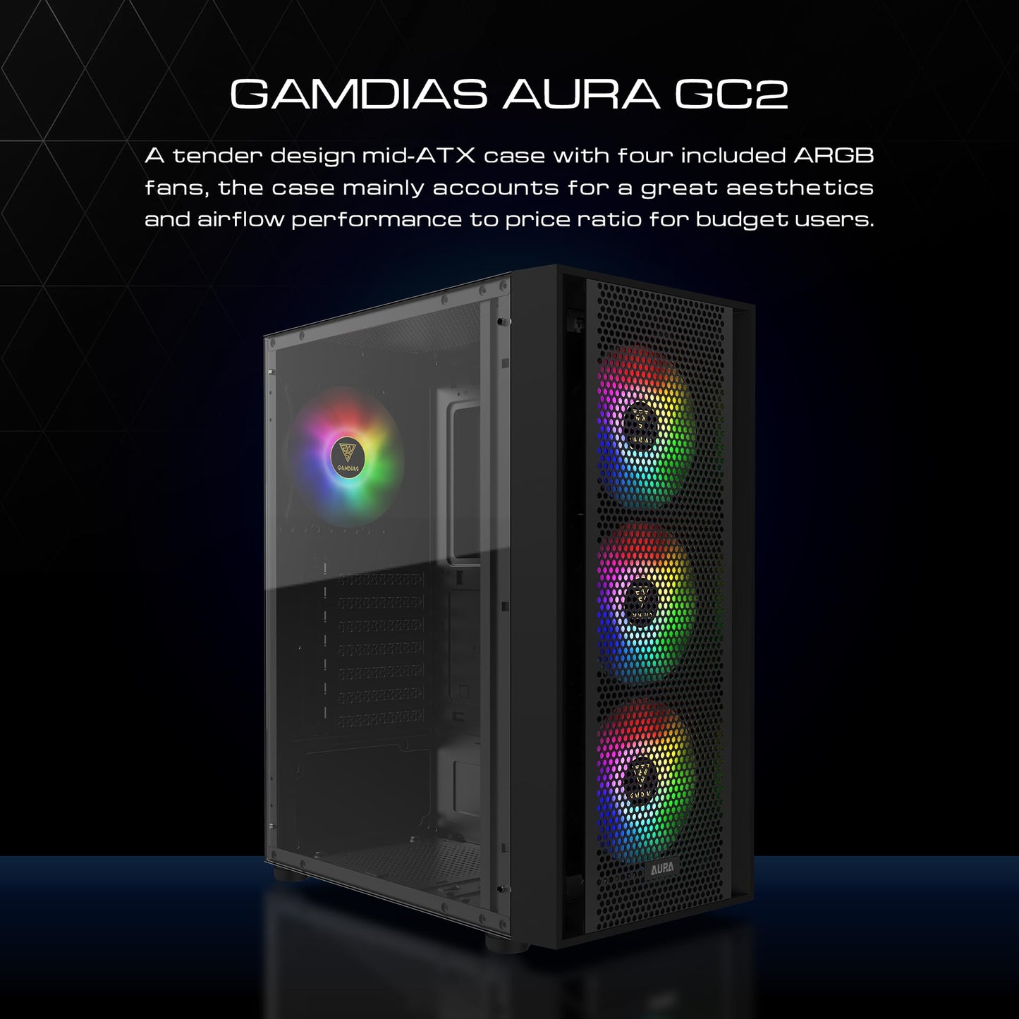 GAMDIAS ZEUS ATX Mid Tower Gaming Case 4x 120mm ARGB Fans