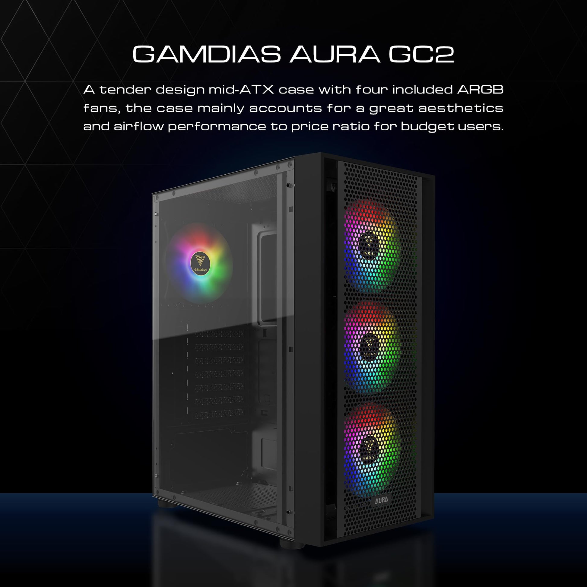 GAMDIAS ZEUS ATX Mid Tower Gaming Case 4x 120mm ARGB Fans