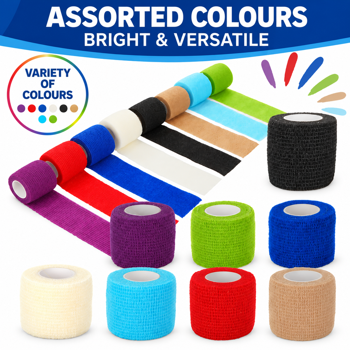 80x Rolls of Self-Adhesive Elastic Bandage Wrap for Sports/First Aid/Pets Compression Support