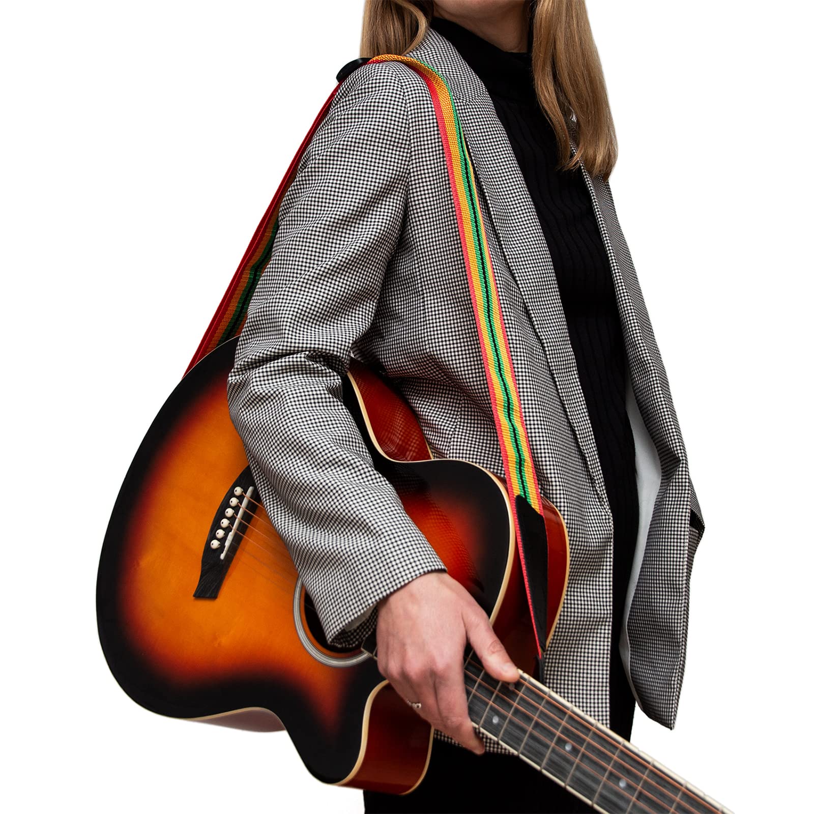 Tiger STPK2-RB Nylon Guitar Strap Reggae Design with 3 Pick Holders