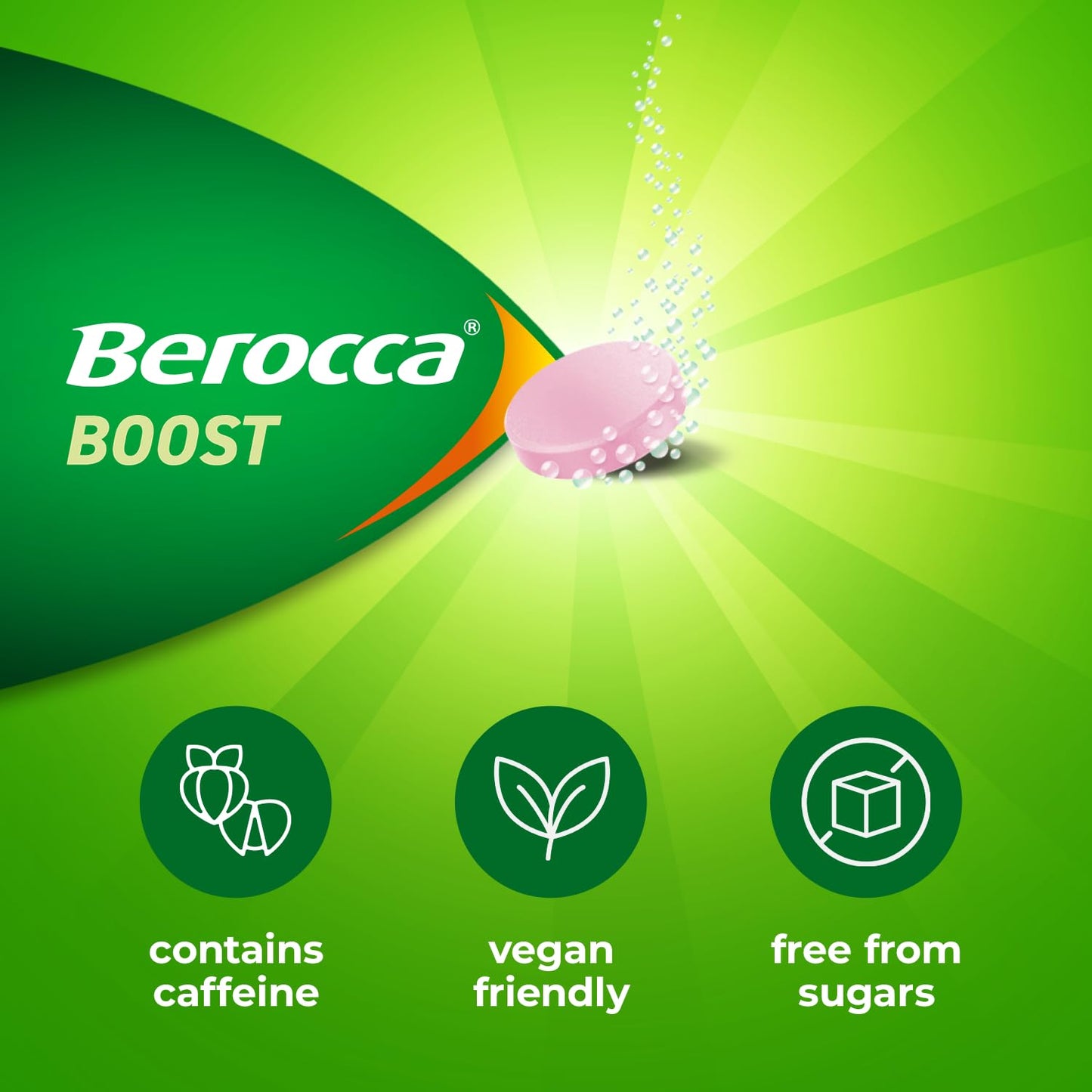 Berocca Boost Effervescent Tablets with Caffeine & Guarana, 60 Tablets - Acerola Cherry