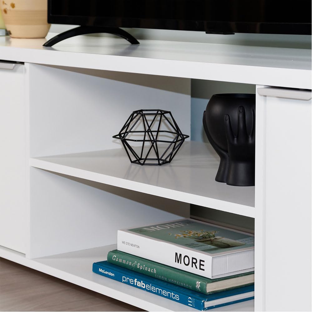 TV Stand Large Media Console with Cable Management for 65, 75 Inch Media Storage Gaming Living Room Entertainment Center Wooden Television Cabinet - White