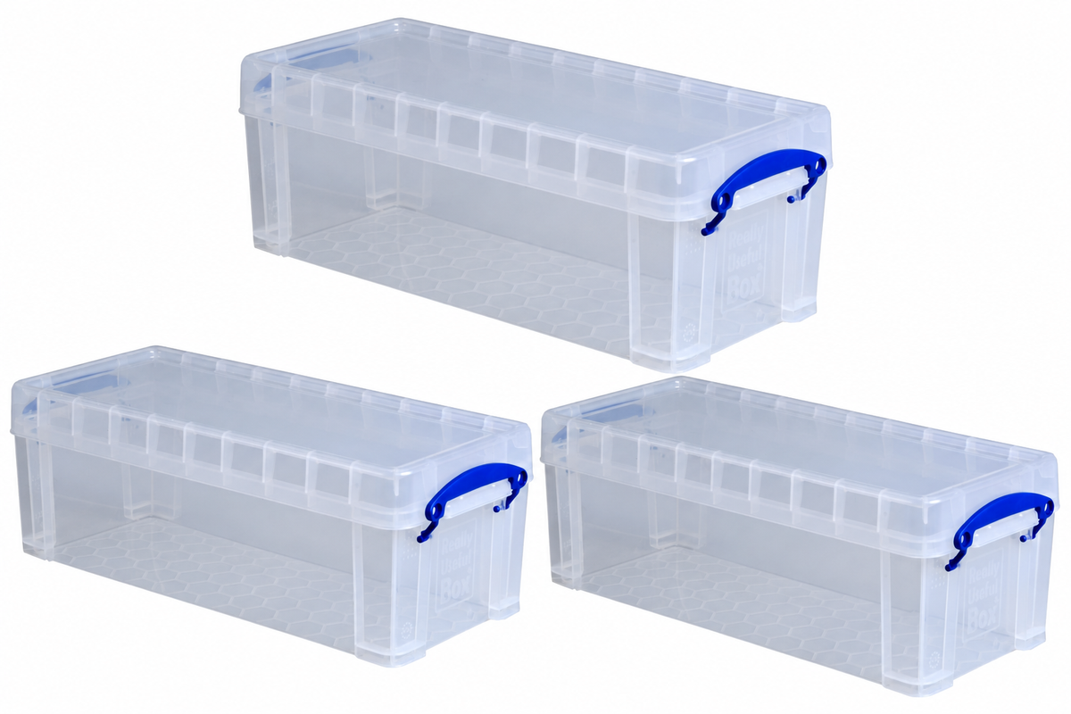 Really Useful Box 6.5 Litre Clear Plastic Storage Container 3x Pack with Clip Handles