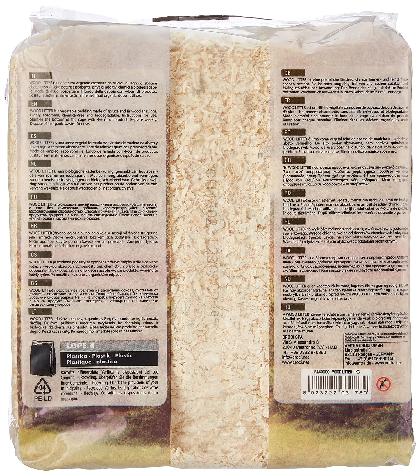 Croci Wood Litter Natural Unscented Shavings Rodent Bedding 1kg - 15L x4 Pack
