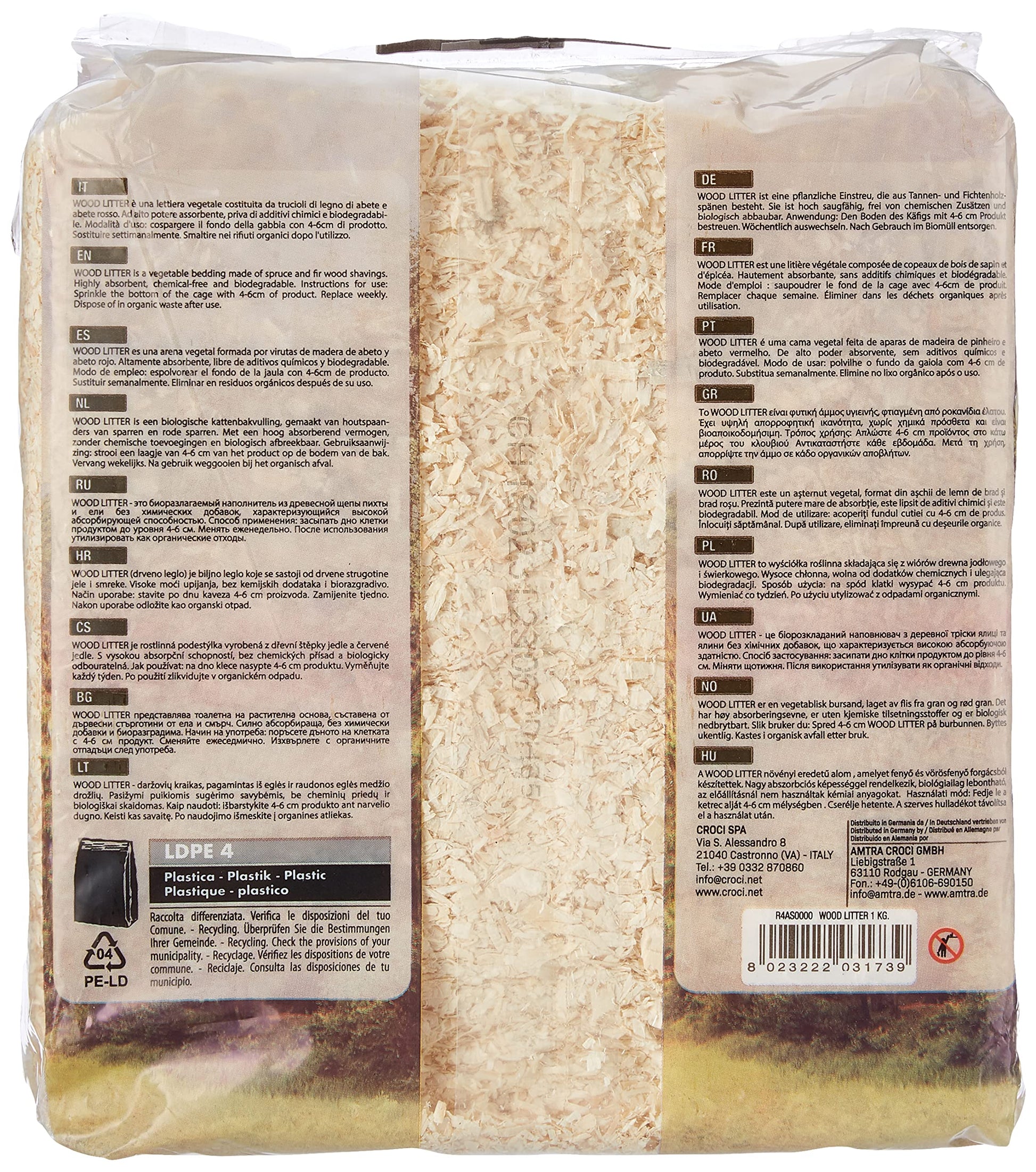 Croci Wood Litter Natural Unscented Shavings Rodent Bedding 1kg - 15L x4 Pack