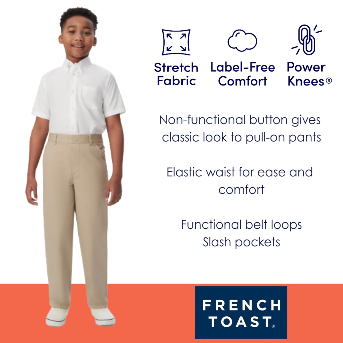 French Toast Boys' Pull-On Relaxed Fit Stretch Twill Trousers Navy