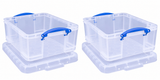Really Useful Box 18 Litre Clear Plastic Storage Container 2x Pack with Clip Handles