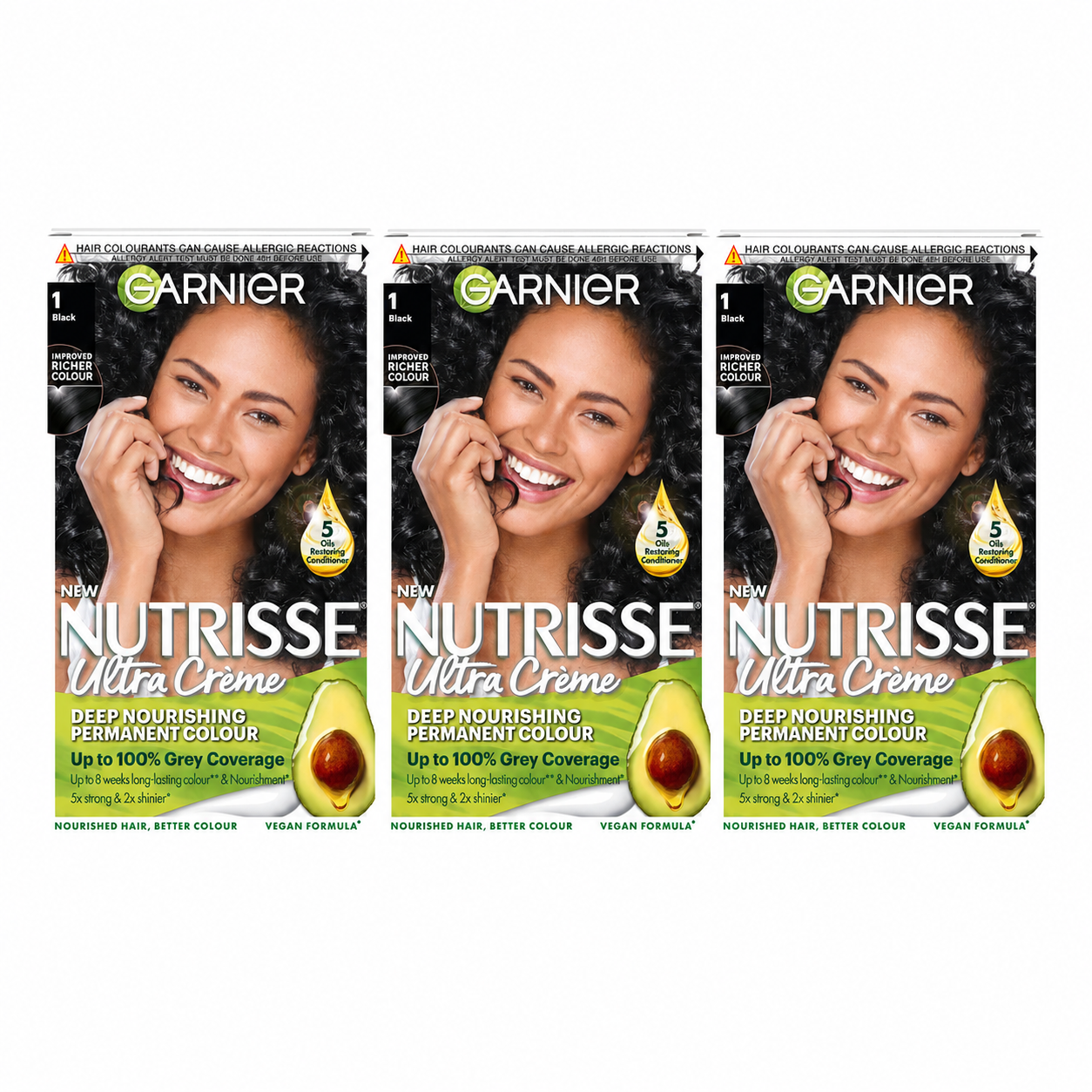Garnier Nutrisse Ultra Crème Permanent Hair Dye 1 Natural Black x3 Packs - Grey Coverage