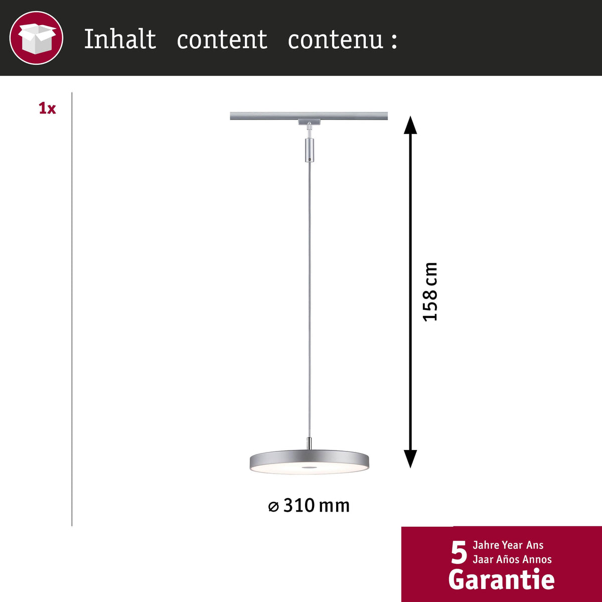 Paulmann Hildor URail LED Pendant 15W 3000K Chrome Matt Dimmable