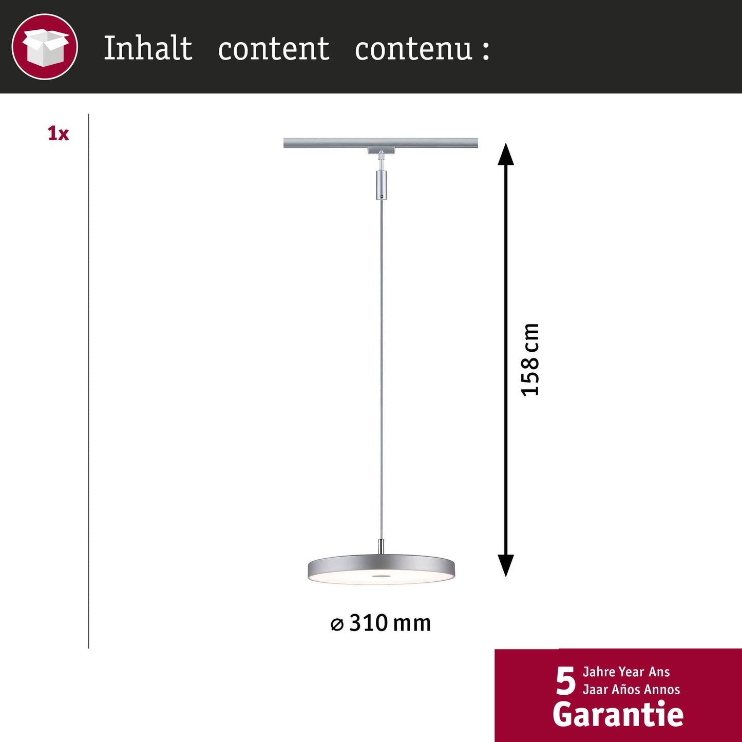 Paulmann Hildor URail LED Pendant 15W 3000K Chrome Matt Dimmable